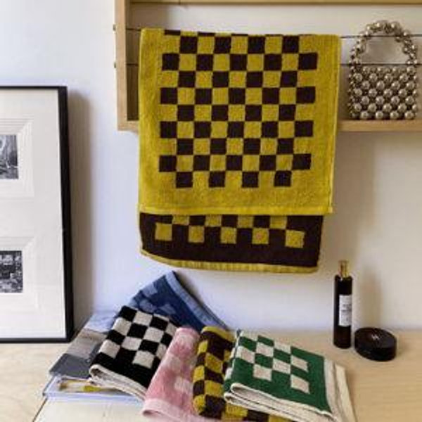 Yellow + Brown Checkered Bath Wash Towel - Rumi Living