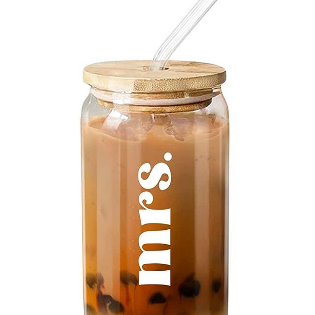 Bride To Be Gifts For Her - Wedding Gifts For Bride - Bridal Shower Engagement Gifts For Women - Bachelorette Gifts For Bride, Fiancee, Wifey, Mrs - Bachelorette Party Decorations - 16 Oz Coffee Glass