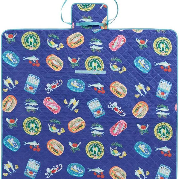 Tinned Fish Print Roll Up Picnic Blanket with Strap