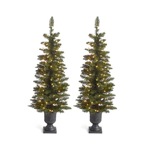 The Sterling Company Set of 2-4' Ptd Cedar Pine Home Decor, 11InL x 30InW x 45InH, Green