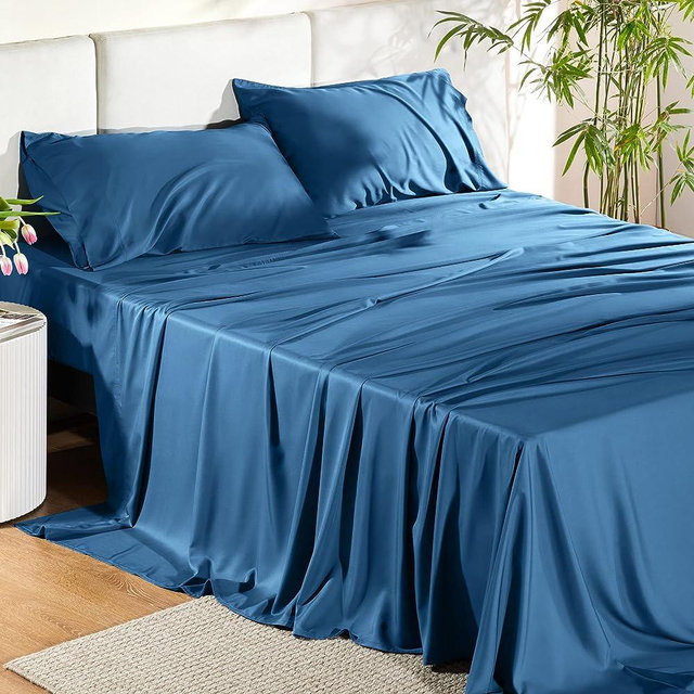 Bedsure Cooling Sheets Set, Rayon Made from Bamboo, Full Size Sheet Sets, Deep Pocket Up to 16", Hotel Luxury Silky Soft Breathable Bedding Sheets & Pillowcases, Teal