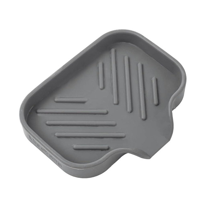 MicoYang Silicone Bathroom Soap Dishes with Drain Spout-Bathroom and Kitchen Sink Organizer,Sponge Holder,Dish Soap Tray,Perfect for Dispenser,Scrubber,Bottle,Cup on Sink or Counter-Grey 4.9"×3.2"