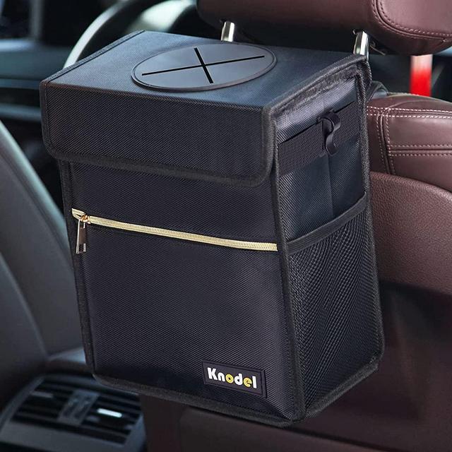 K Knodel Car Trash Can Waterproof Car Garbage Can Car Trash Bag with Lid Leak-Proof Car Trash Bin Car Trash Hanging (Medium Black)