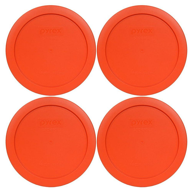 Pyrex 7201-PC 4 Cup Pumpkin Orange Food Storage Replacement Lids (4-Pack) - Made in USA