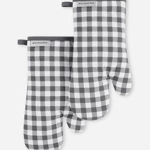 KitchenAid Gingham Oven Mitt 2-Pack Set, Charcoal Grey, 7"x13"