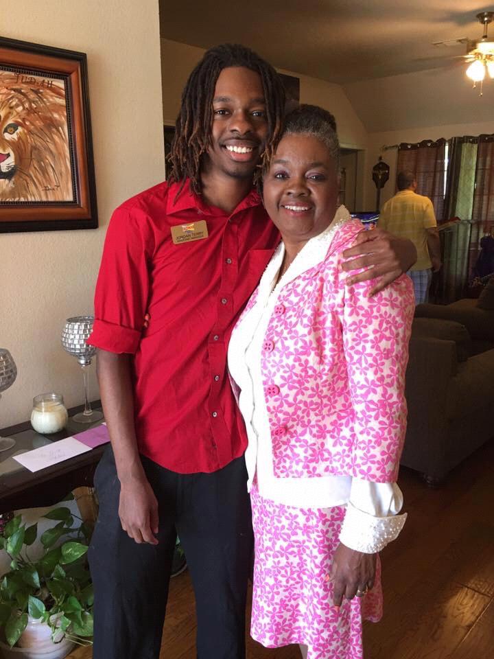 Jordan and mother (Jordan just got off work)