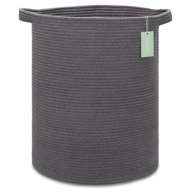 BOSROTY Large Cotton Rope Laundry Hamper 72L, Tall Baby Nursery Hamper, Woven Storage Basket for Living Room Bedroom, Laundry Basket for Storage Toys Clothes Towels, 16”x 22”, Dark Gray