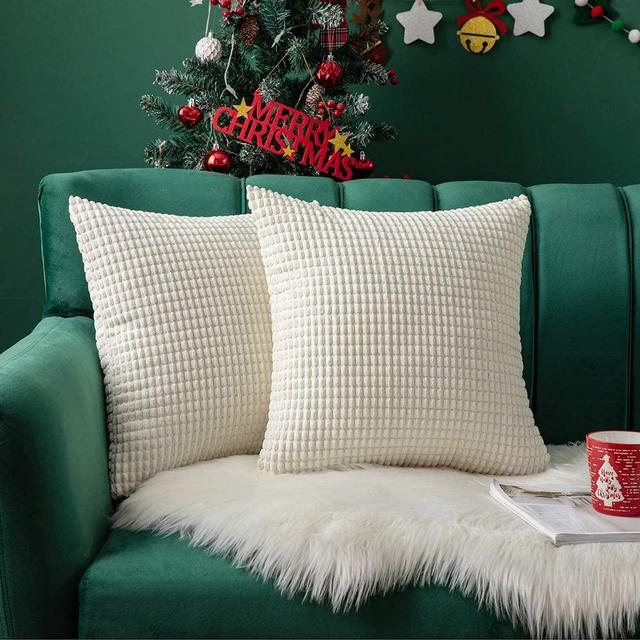 MIULEE Pack of 2 Christmas Decorative Throw Pillow Covers Soft Corduroy Solid Cushion Case Cream White Pillow Cases for Couch Sofa Bedroom Car 18 x 18 Inch 45 x 45 cm