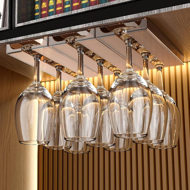 DESONAUT 2 Pcs Wine Glass Holder,Stemware Rack Punch-free Hanging Under Cabinet for Bar,Kitchen and Restaurant (Brown)