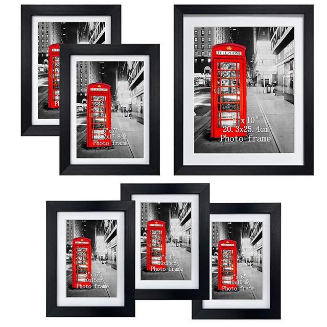 Amazing Roo Gallery Picture Frame Set of 6, Black Multi Photo Picture Frames with Glass Front Dispaly for Wall or Tabletop, One 8x10, Two 5x7, Three 4x6