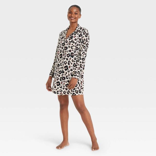 Women's Beautifully Soft Animal Print Notch Collar Gown - Stars Above™ Tan L