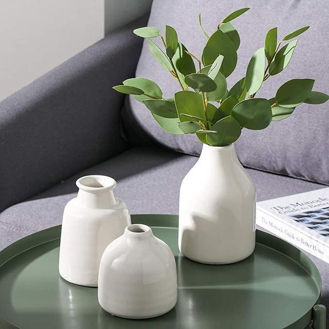 White Small Ceramic Vases Set of 3 for Flowers Modern Floral Vase Living Room Decor Home Decoration