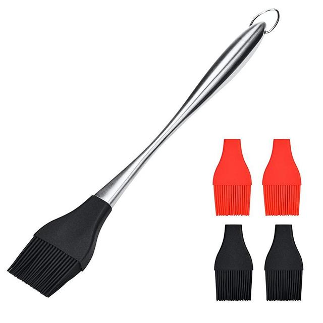 FinewayLife Sturdy Basting Brush 304 Stainless Steel Pastry Brush with 4 Pack Replaceable Silicone Brush Heads Heat Resistant, BPA Free, Food Grade for BBQ Grill Baking Kitchen Cooking