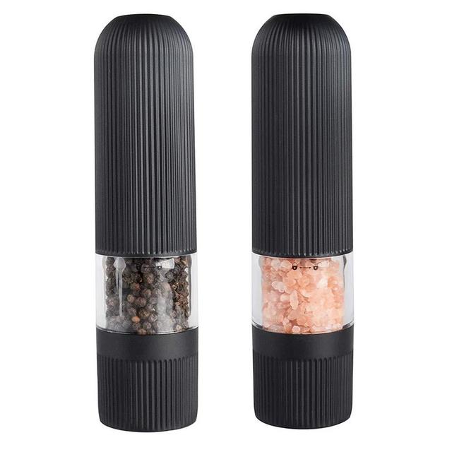 Electric Salt and Pepper Grinder Set, Automatic One Handed Operation Pepper and Salt Mill, Adjustable Coarseness, Battery Powered Grinding Pepper with LED Light (2 Pack)