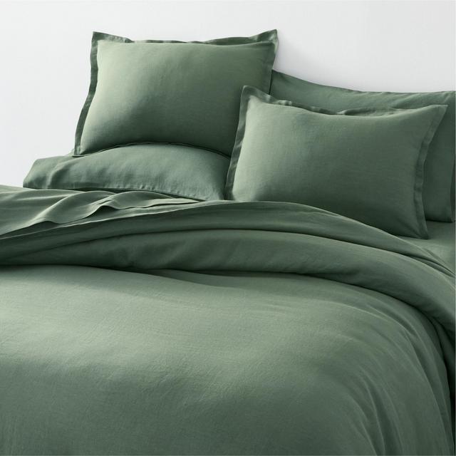 Pure Linen Solid Duck Green King Duvet Cover