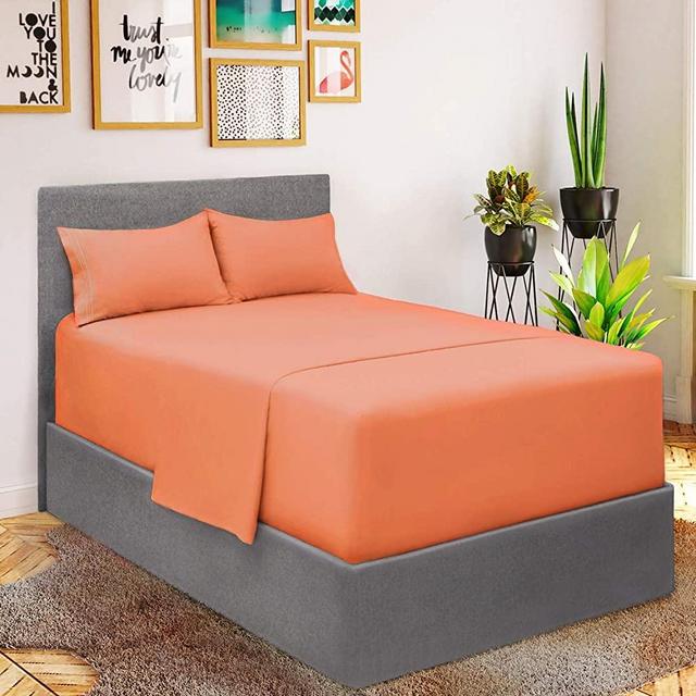 Mellanni Extra Deep Pocket Queen Sheet Set - Hotel Luxury 1800 Bedding Sheets & Pillowcases - Extra Deep Pocket Sheets up to 21" - Ultra Soft Cooling Bed Sheets - Easy Care - 4 Piece (Queen, Coral)