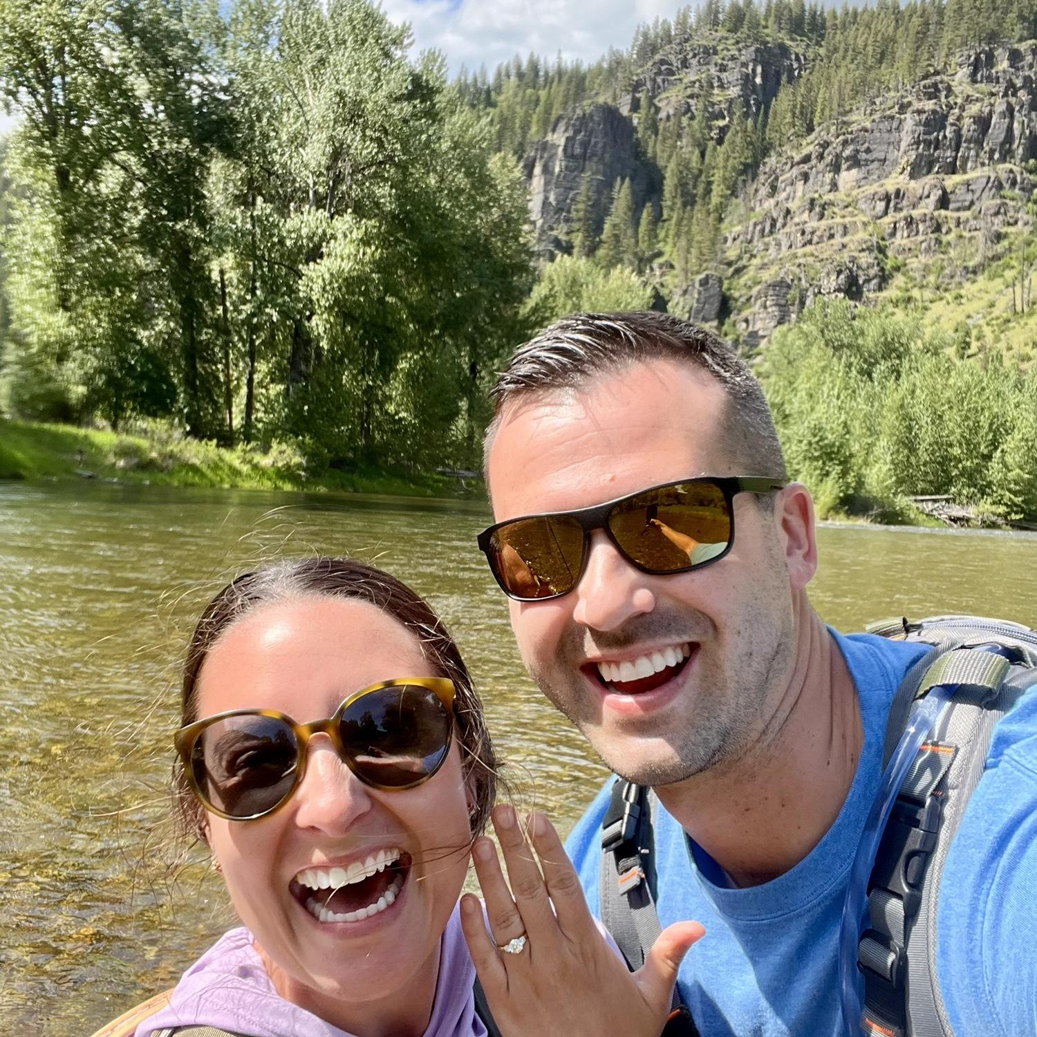 The moment right after Brian proposed in the middle of the river while fly fishing. It was perfect!