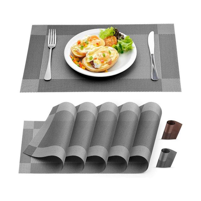 Zulay Kitchen Vinyl Woven Placemats for Dining Table Set of 6