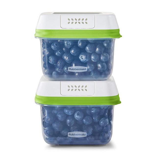 Rubbermaid FreshWorks Saver, Medium Short Produce Storage Containers, 2-Pack, 4.6 Cup, Clear