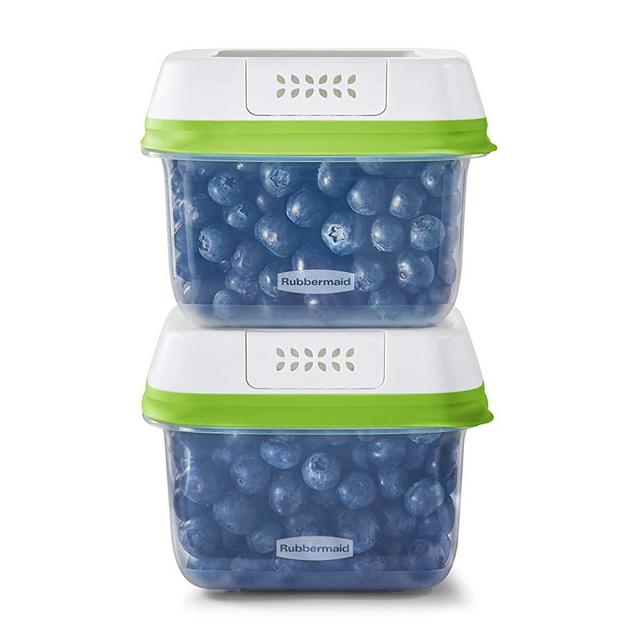 Rubbermaid FreshWorks Saver, Medium Short Produce Storage Containers, 2-Pack, 4.6 Cup, Clear