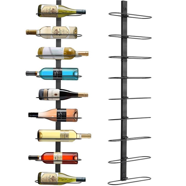 AQAREA Wall Mounted Wine Rack: 9 Bottle Metal Wine Holder - Wall Wine Storage Organizer Shelf