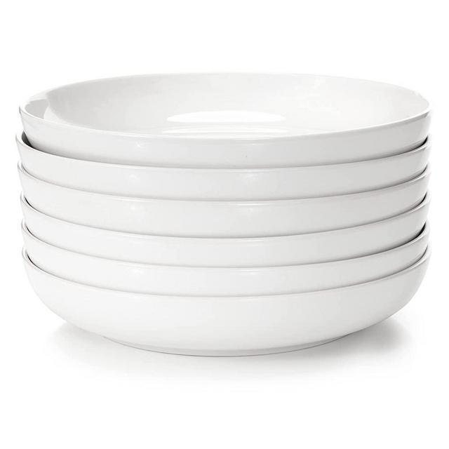 FAMHH 42 Oz Porcelain Pasta Bowl Set – Wide & Shallow Bowl Set for Salad Bowls, Soup Bowls, Pasta Bowls – 9.5x1.75 In. Ceramic Bowls Dish Set of 6 – Dishwasher & Microwave Safe Dinnerware Sets