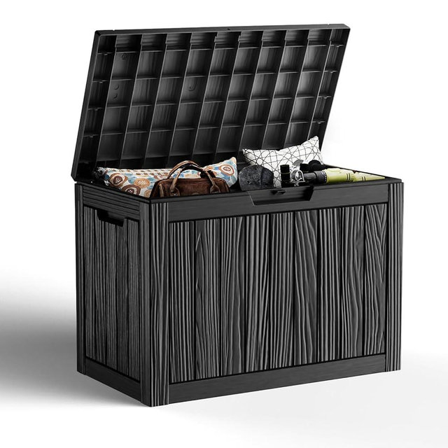 GGYI 50 GallonOutdoor Storage Box,Resin Deck Boxes Waterproof, IndoorOutdoor Bin for Package Delivery, Patio Cushions, Gardening Tools, Lockable, UV Resistant