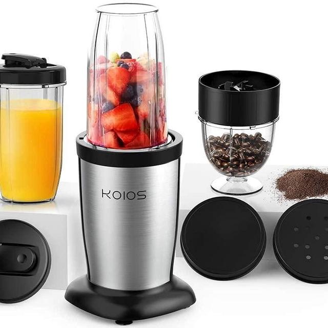 KOIOS 850W Personal Blender for Shakes and Smoothies, 11 Pieces Bullet Single Smoothie Blender for Kitchen, Small Protable Mixer with 2x17 Oz and 10 Oz Travel Bottles, 2 Spout Lids, BPA Free (Black)