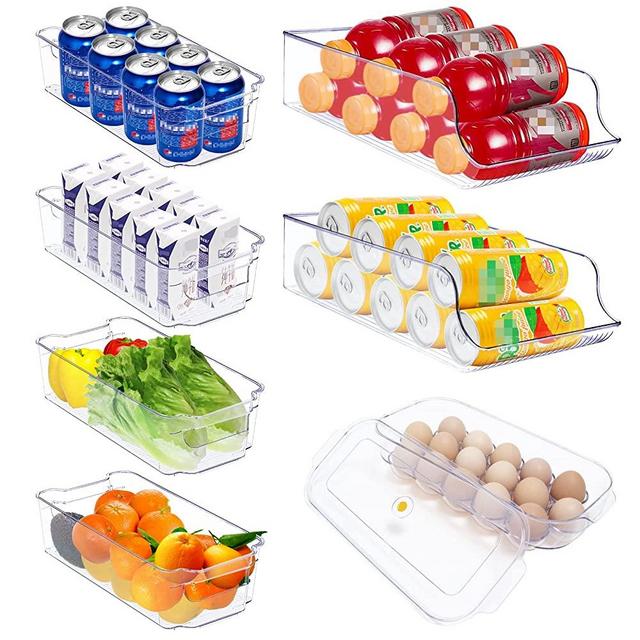 Plastic Refrigerator Organizer Bins, 7 Packs Refrigerator Organizer Bins 2 Large&4 Medium Food Storage Bins and 1 Egg Holder for Freezer, Kitchen Cabinet, Pantry Organization and Storage, BPA Free