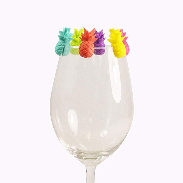 Pineapple Model Glass Marker 6pcs Set Silicone Drink Wine Beer Glass Markers Charms Tags