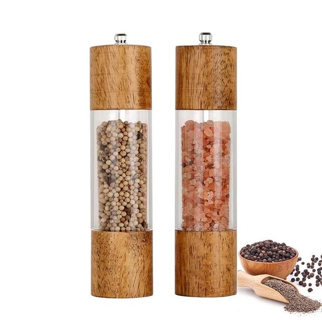 （Pack of 2）Salt and Pepper Grinder Set,Wooden Salt and Pepper Shakers,Adjustable Pepper Grinder and Salt Grinder for Coarse and Fine Grinding,Pepper Mill Grinder-8 Inches