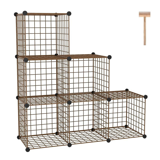 C&AHOME Wire Cube Storage, 6 - Cube Organizer Metal C Grids, Modular Shelves Units, Closet Organizer, Ideal for Home, Office, Living Room, 36.6”L x 12.4”W 36.6”H, Brown UWCS3006R