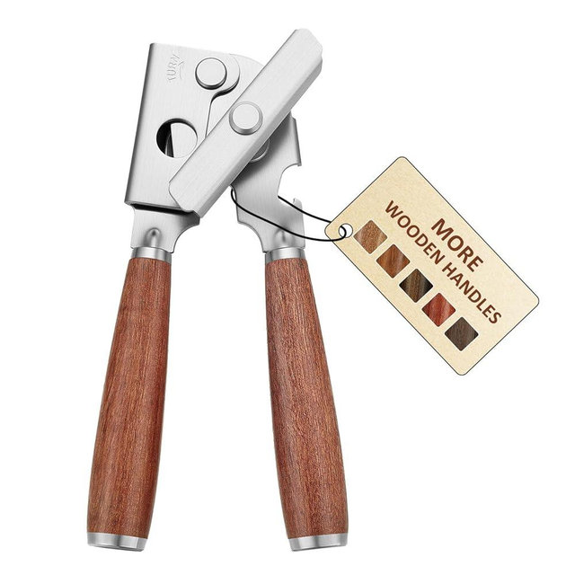 Upgraded Efficient Manual Can Opener - Selected Solid Wood Handle, Sharp and Smooth Blade Edge, Portable Design, Easy-Open Large Knob, Versatile for Various Bottle Caps（wenge）