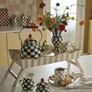 Mocha Check Wood Breakfast Tray