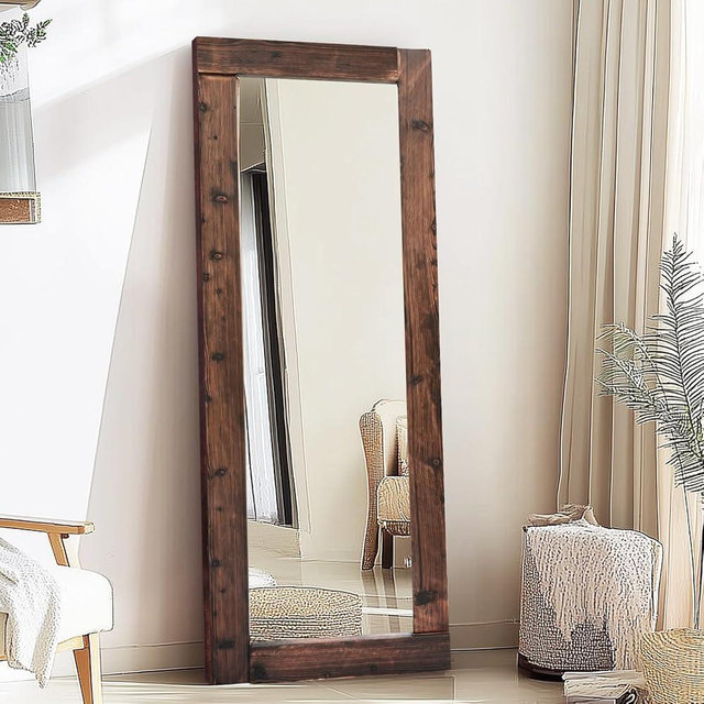ABSWHLM Full Length Mirror 65"x24" – Solid Wood Frame, HD Tempered Glass, Wall Mounted & Leaning, Rustic Modern Decor for Bedroom, Living Room, Entryway, Brown