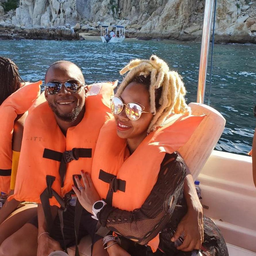 Troy and I site seeing on the boat in Los Cabos, Mexico🇲🇽