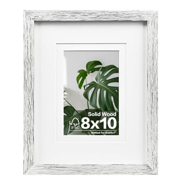 Egofine 8x10 Picture Frames Made of Solid Wood with Plexiglass, Display Pictures 4x6/5x7 with Mat or 8x10 Without Mat for Tabletop and Wall Mounting, Driftwood White