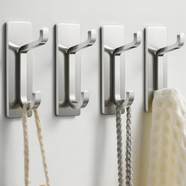 pickpiff Wall Hooks for Coat and Towel: 13LB Strong Adhesive Door Hanger Stick on, Brushed Nickel