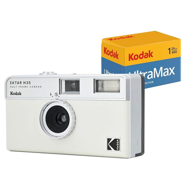 KODAK EKTAR H35 Half Frame Film Camera (Off-White) Bundle with Kodak Ultramax 400/24EXP 35mm Roll Film