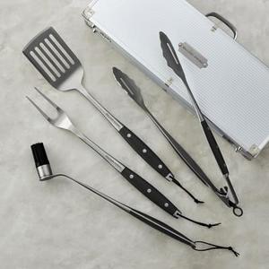 Williams Sonoma Black-Handled 4-Piece BBQ Tool Set with Storage Case