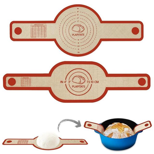 PLAPITATE Silicone Bread Sling Dutch Oven Liner, Non-Stick & Easy Clean Reusable Oval and Round Silicone Bread Baking Mat with Long Handles, Easy to Transfer Sourdough Bread - 2 Red Set