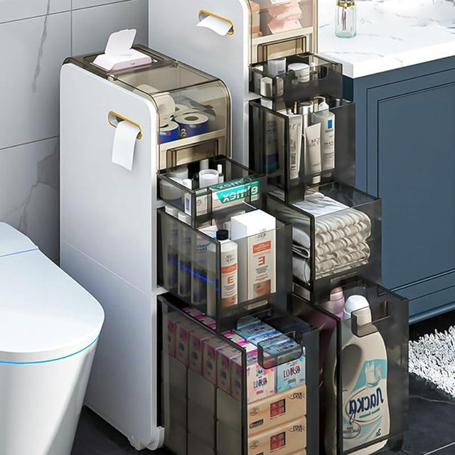 Lozovin 3-Tiers Narrow Storage Cabinet,Sleek Free Standing Toilet Paper Holder,Small Bathroom Floor Cabinet,Slim Plastic Drawer ,Multifunctional Organizer for Kitchen Bedroom Laundry Room,etc