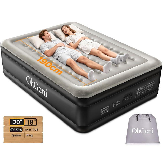 OhGeni 20" Raised Cal King Air Mattress with Built in Pump, Keep Feet from Dangling, Extra Length Blow up Mattress, Back-Friendly Airbed for Guests, Luxury Comfort for People(190CM Height), 700lbs