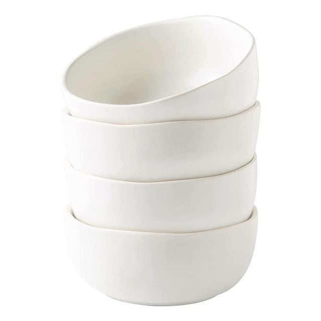 AmorArc Cereal Bowls for Kitchen, 28oz Large Ceramic Soup Bowls Set of 4 for Soup Salad Pasta Snacks Cereal, Chip-Resistant Kitchen Bowls with Wavy Rim, Reactive Glaze-Matte White