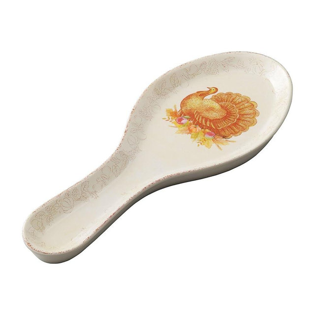 UPware Glitter Turkey Melamine Spoon Rest, Cooking Spoon Holder for Stove Top, Kitchen Counter, and Dining Table, 9.625 Inch, Orange