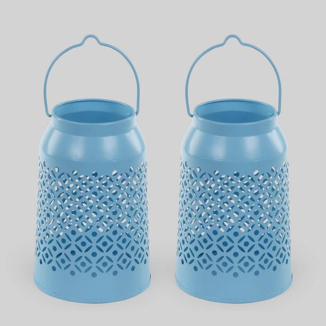 2ct Hangable Iron Lantern Blue - Bullseye's Playground™