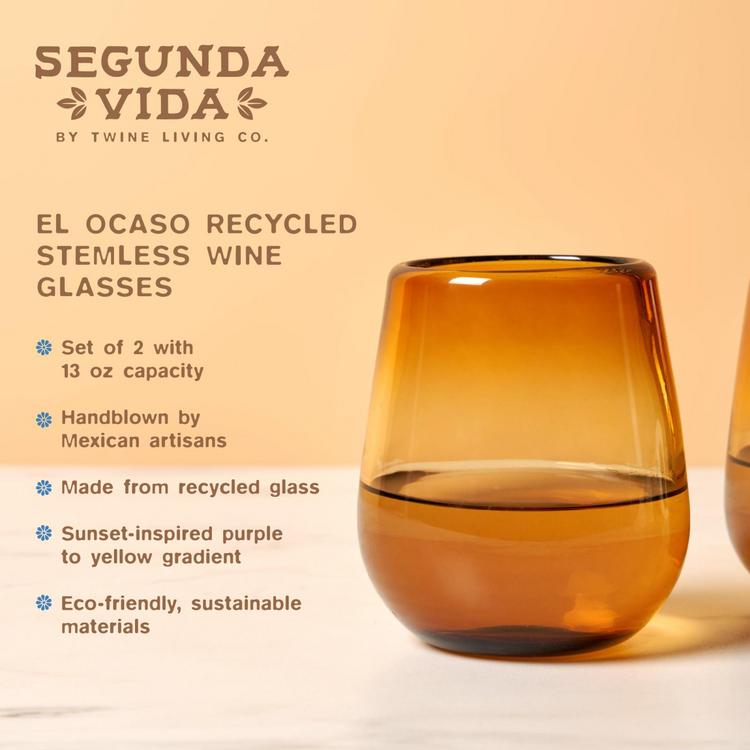 Segunda Vida El Ocaso Recycled Stemless Wine Glasses, Set of 2 Twine