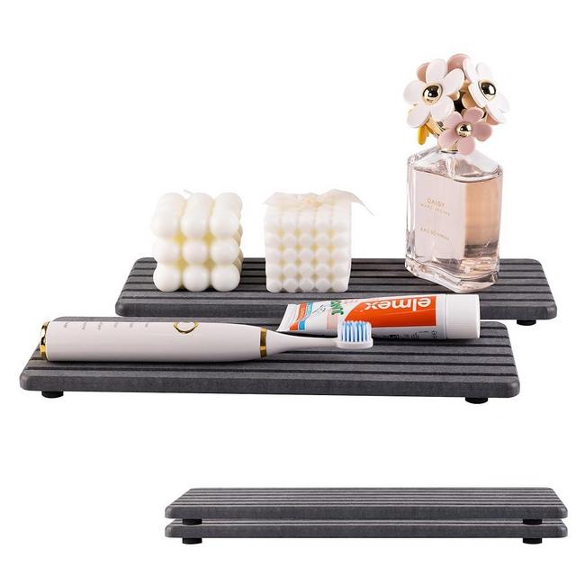 NiuYichee 2 PCS Water Absorbent Diatomite Coasters with Grooves(12 x 4 inches), Water Absorbing Stone Used for Hand soap & Cups & Drinks Bottles & Plants and Cosmetic Bottles
