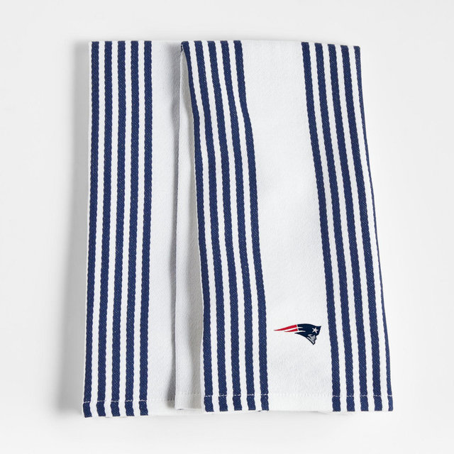 NFL New England Patriots Cuisine White with Indigo Stripe Organic Cotton Dish Towels, Set of 2