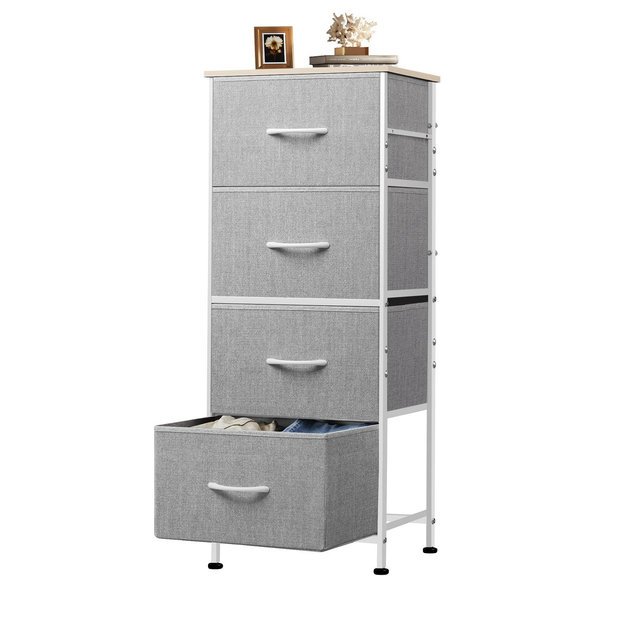 4-Drawer Fabric Dresser , Sturdy Steel Frame, Wood Top, Easy Pull Handle, Light Grey
